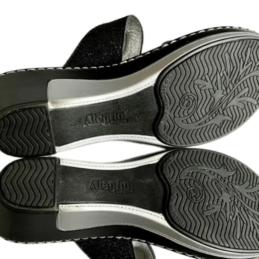 Alegria Loti Glitterati Black Wedge Platform Sandals  EU 38